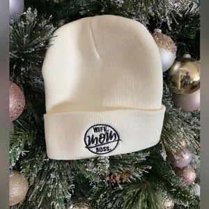 Wife.Mom.Boss beanie white cream mamma mother camping hat mom